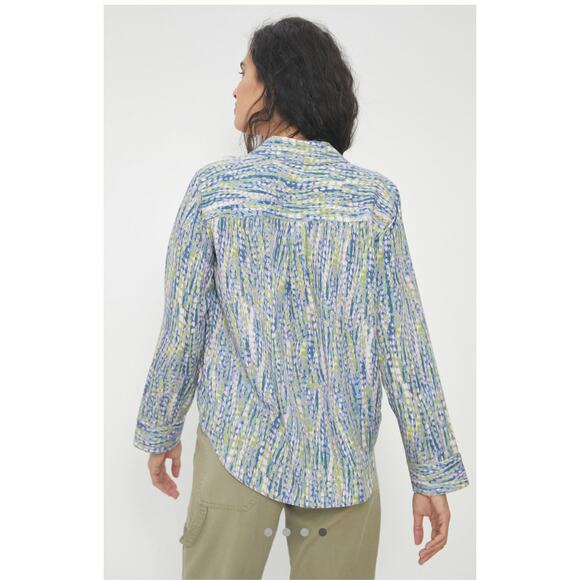 Pilcro Tisha Surplice Long Sleeve Collared Blouse Top Blue Print M - Picture 5 of 11